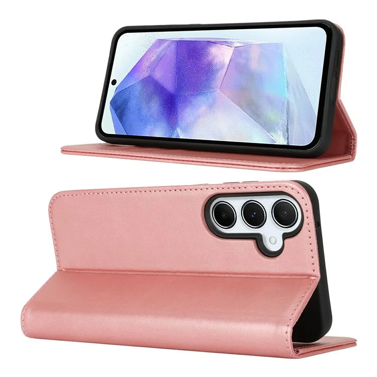 For Samsung Galaxy S24 FE Case PU Leather Calf Textured Magnetic Closing Smart Phone Cover