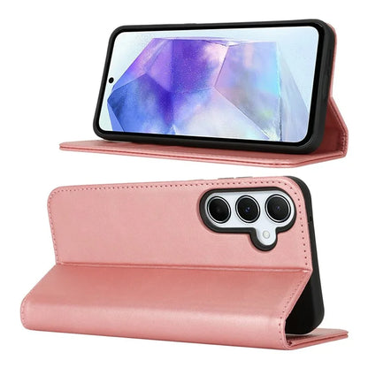 For Samsung Galaxy S24 FE Case PU Leather Calf Textured Magnetic Closing Smart Phone Cover