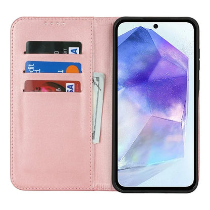 For Samsung Galaxy S24 FE Case PU Leather Calf Textured Magnetic Closing Smart Phone Cover