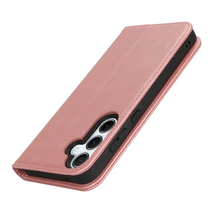 For Samsung Galaxy S24 FE Case PU Leather Calf Textured Magnetic Closing Smart Phone Cover