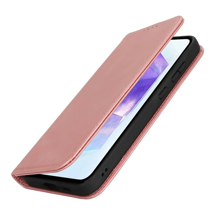 For Samsung Galaxy S24 FE Case PU Leather Calf Textured Magnetic Closing Smart Phone Cover