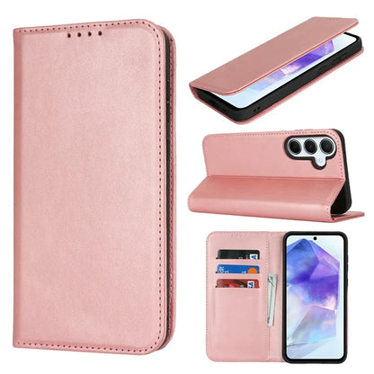 For Samsung Galaxy S24 FE Case PU Leather Calf Textured Magnetic Closing Smart Phone Cover