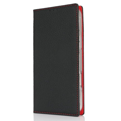For iPhone 16 Pro Wallet Case Genuine Cow Leather Phone Cover Litchi Texture