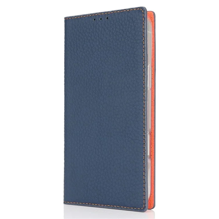 For iPhone 16 Pro Wallet Case Genuine Cow Leather Phone Cover Litchi Texture