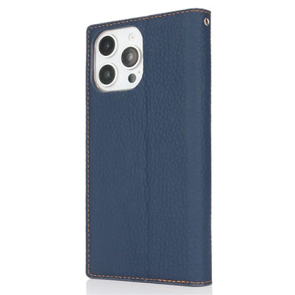 For iPhone 16 Pro Wallet Case Genuine Cow Leather Phone Cover Litchi Texture