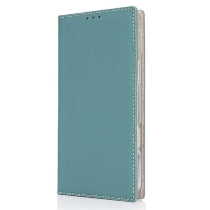 For iPhone 16 Pro Wallet Case Genuine Cow Leather Phone Cover Litchi Texture