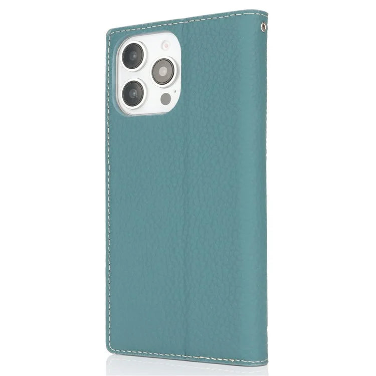 For iPhone 16 Pro Wallet Case Genuine Cow Leather Phone Cover Litchi Texture