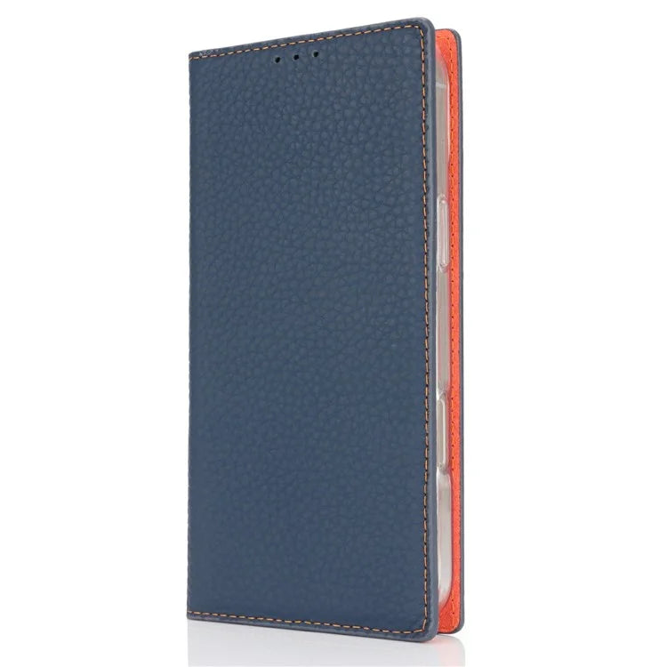 For iPhone 16 Wallet Case Genuine Cow Leather Phone Cover Litchi Texture