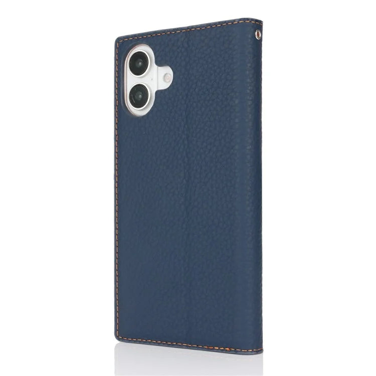 For iPhone 16 Wallet Case Genuine Cow Leather Phone Cover Litchi Texture