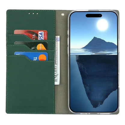 For iPhone 16 Wallet Case Genuine Cow Leather Phone Cover Litchi Texture