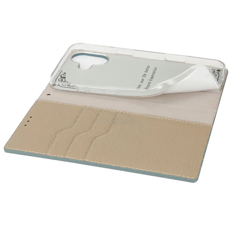 For iPhone 16 Wallet Case Genuine Cow Leather Phone Cover Litchi Texture