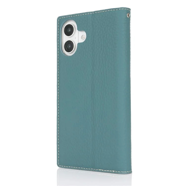 For iPhone 16 Wallet Case Genuine Cow Leather Phone Cover Litchi Texture