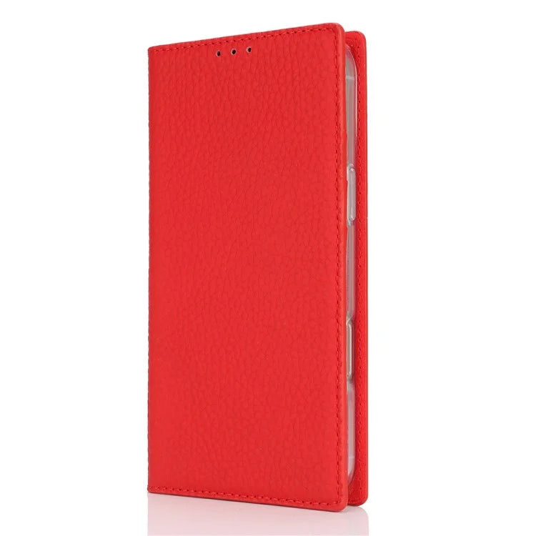 For iPhone 16 Wallet Case Genuine Cow Leather Phone Cover Litchi Texture