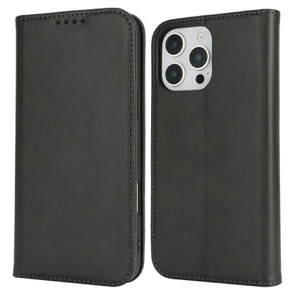 For iPhone 16 Pro Max Case PU Leather Calf Textured Magnetic Closing Smart Phone Cover