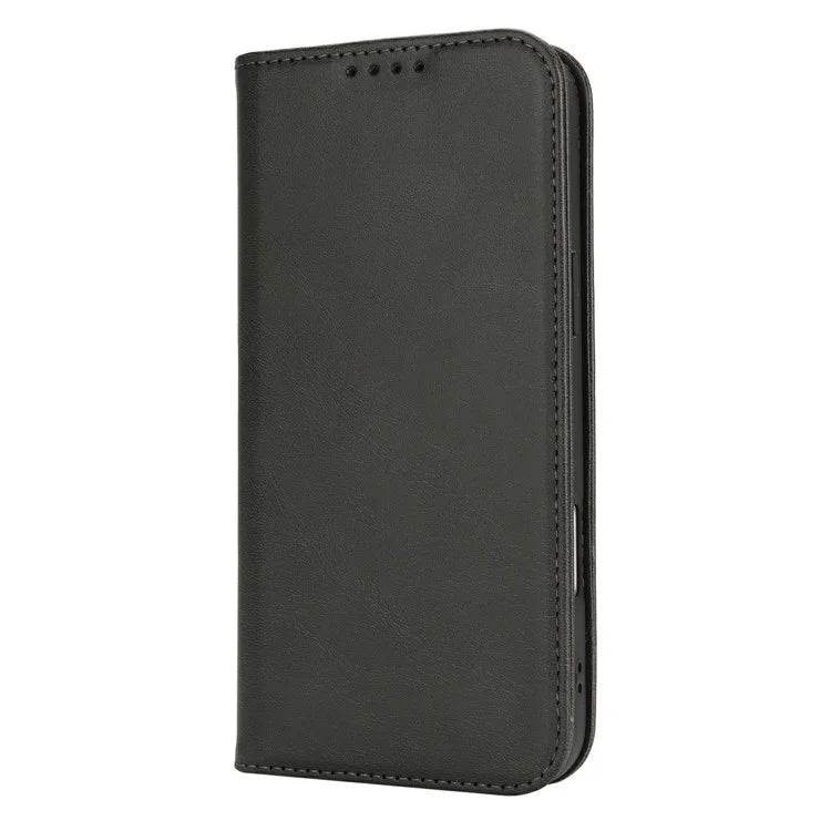For iPhone 16 Pro Max Case PU Leather Calf Textured Magnetic Closing Smart Phone Cover