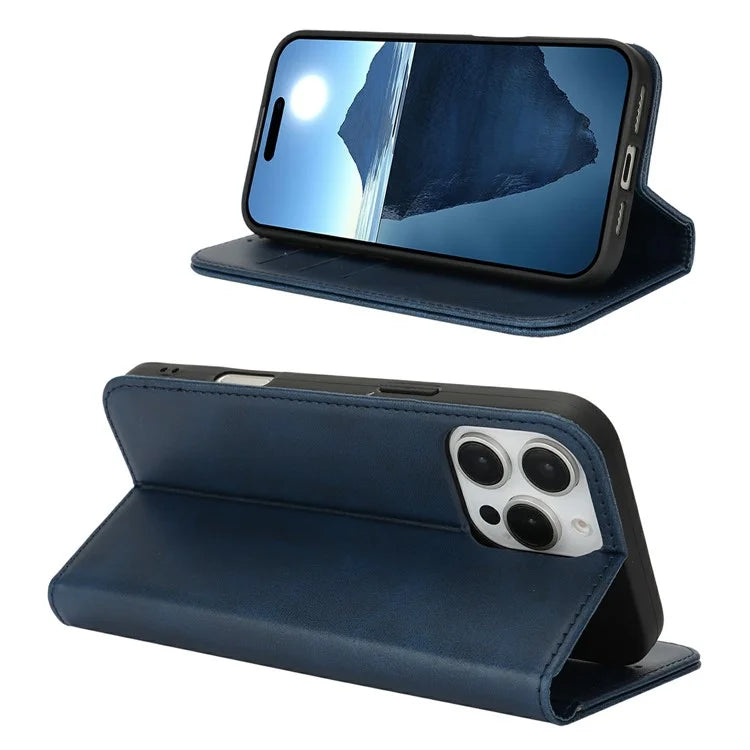 For iPhone 16 Pro Max Case PU Leather Calf Textured Magnetic Closing Smart Phone Cover