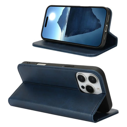 For iPhone 16 Pro Max Case PU Leather Calf Textured Magnetic Closing Smart Phone Cover