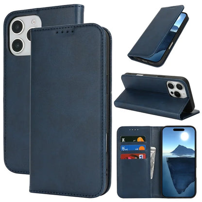 For iPhone 16 Pro Max Case PU Leather Calf Textured Magnetic Closing Smart Phone Cover