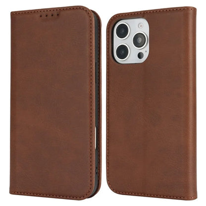 For iPhone 16 Pro Max Case PU Leather Calf Textured Magnetic Closing Smart Phone Cover
