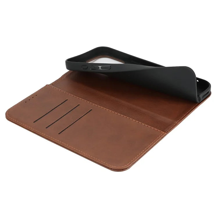 For iPhone 16 Pro Max Case PU Leather Calf Textured Magnetic Closing Smart Phone Cover