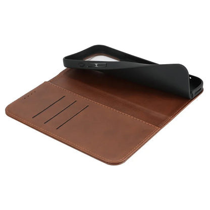 For iPhone 16 Pro Max Case PU Leather Calf Textured Magnetic Closing Smart Phone Cover