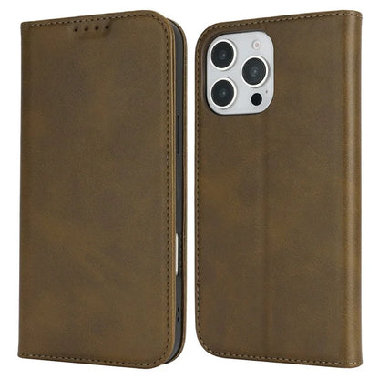 For iPhone 16 Pro Max Case PU Leather Calf Textured Magnetic Closing Smart Phone Cover