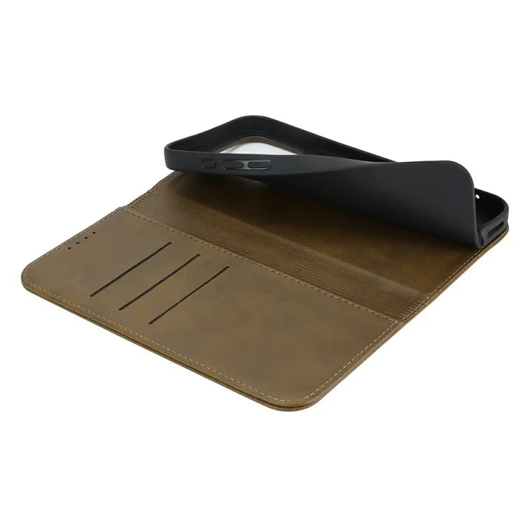 For iPhone 16 Pro Max Case PU Leather Calf Textured Magnetic Closing Smart Phone Cover