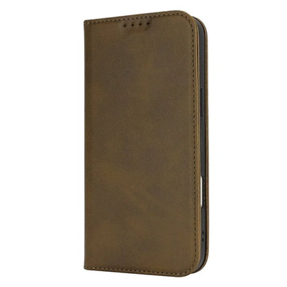For iPhone 16 Pro Max Case PU Leather Calf Textured Magnetic Closing Smart Phone Cover