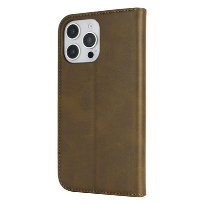 For iPhone 16 Pro Max Case PU Leather Calf Textured Magnetic Closing Smart Phone Cover