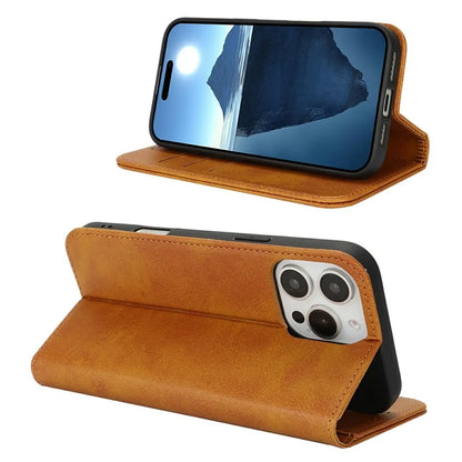 For iPhone 16 Pro Max Case PU Leather Calf Textured Magnetic Closing Smart Phone Cover