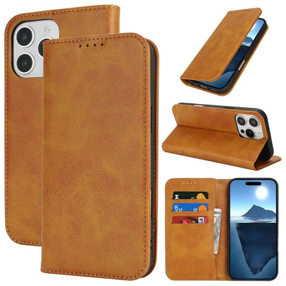 For iPhone 16 Pro Max Case PU Leather Calf Textured Magnetic Closing Smart Phone Cover