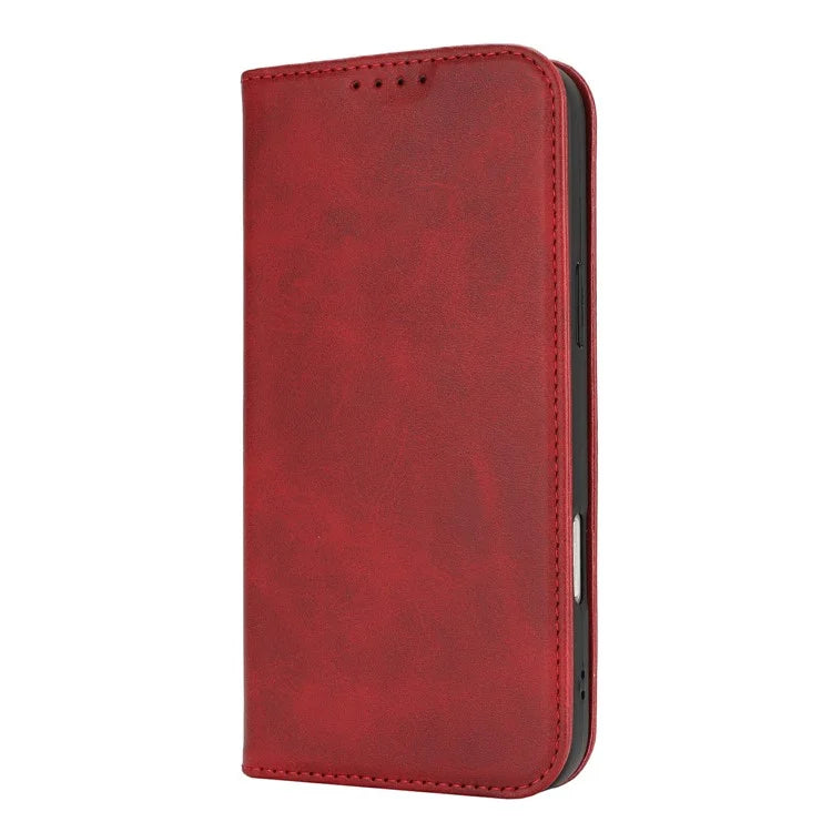 For iPhone 16 Pro Max Case PU Leather Calf Textured Magnetic Closing Smart Phone Cover