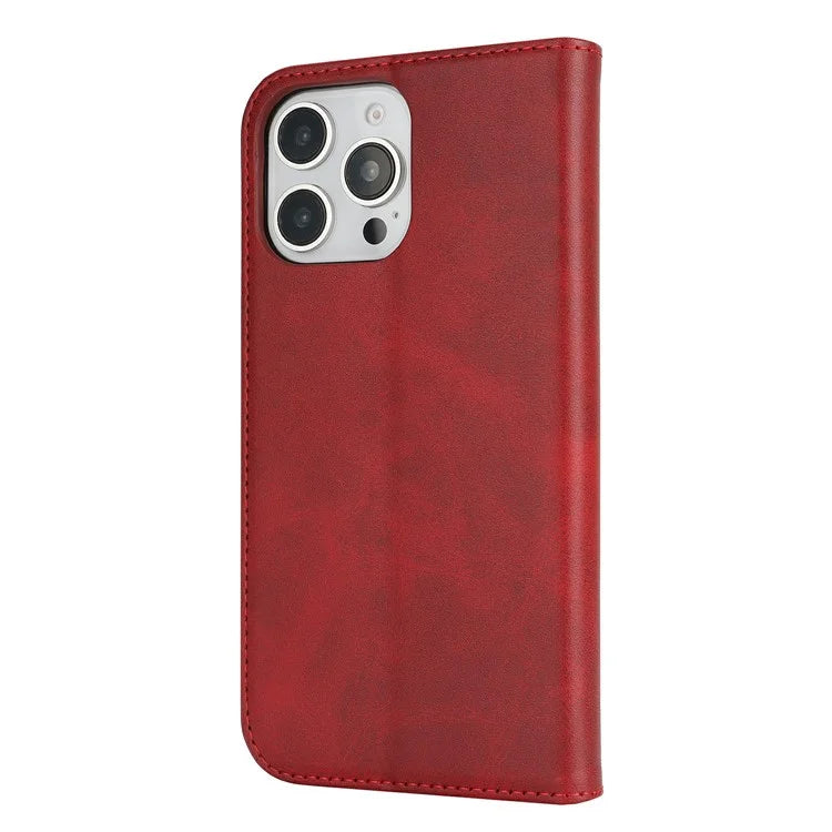 For iPhone 16 Pro Max Case PU Leather Calf Textured Magnetic Closing Smart Phone Cover