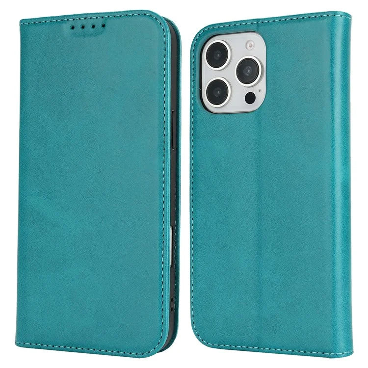 For iPhone 16 Pro Max Case PU Leather Calf Textured Magnetic Closing Smart Phone Cover