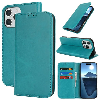 For iPhone 16 Pro Max Case PU Leather Calf Textured Magnetic Closing Smart Phone Cover