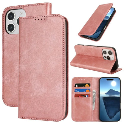 For iPhone 16 Pro Max Case PU Leather Calf Textured Magnetic Closing Smart Phone Cover