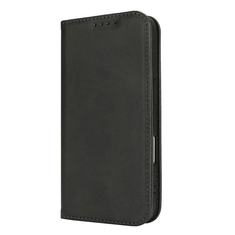 For iPhone 16 Plus Case PU Leather Calf Textured Magnetic Closing Smart Phone Cover