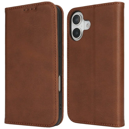 For iPhone 16 Plus Case PU Leather Calf Textured Magnetic Closing Smart Phone Cover