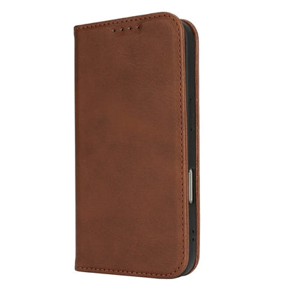 For iPhone 16 Plus Case PU Leather Calf Textured Magnetic Closing Smart Phone Cover