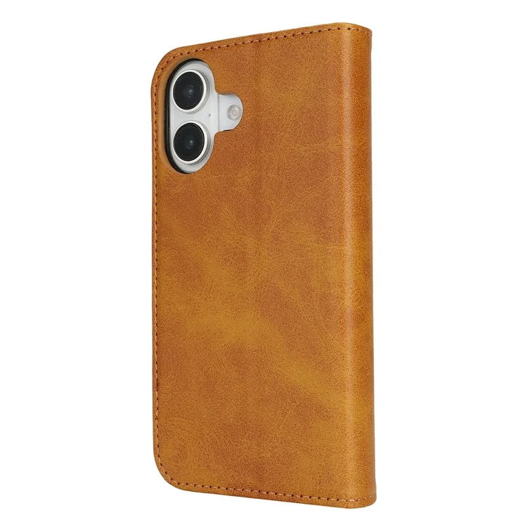 For iPhone 16 Plus Case PU Leather Calf Textured Magnetic Closing Smart Phone Cover