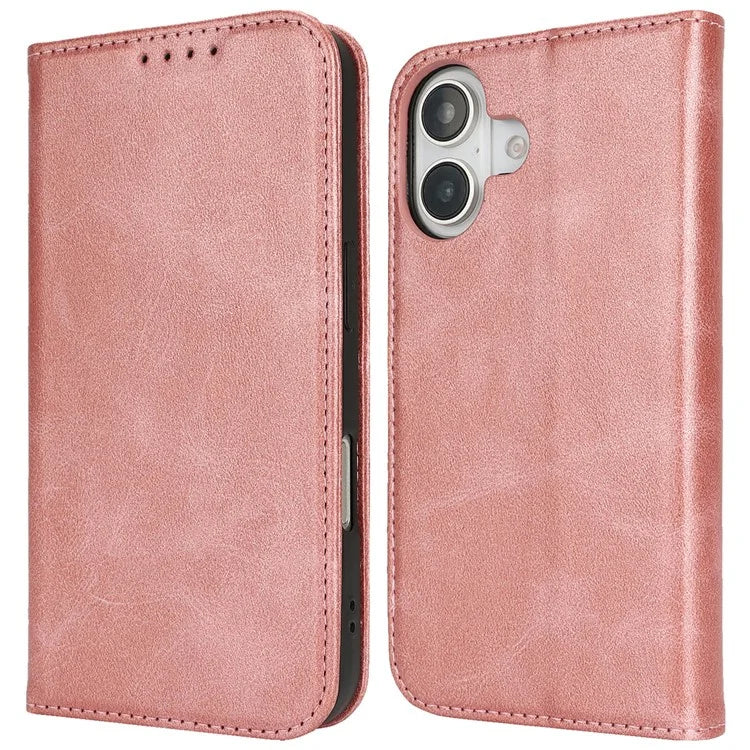 For iPhone 16 Plus Case PU Leather Calf Textured Magnetic Closing Smart Phone Cover