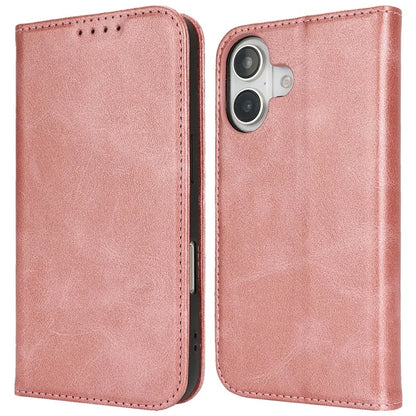 For iPhone 16 Plus Case PU Leather Calf Textured Magnetic Closing Smart Phone Cover