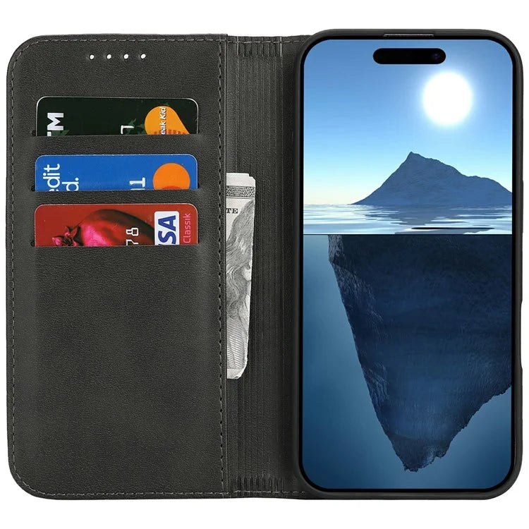 For iPhone 16 Case PU Leather Calf Textured Magnetic Closing Smart Phone Cover