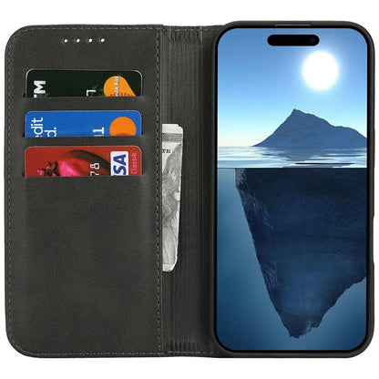For iPhone 16 Case PU Leather Calf Textured Magnetic Closing Smart Phone Cover