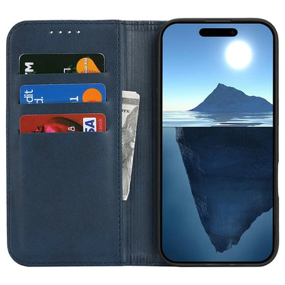 For iPhone 16 Case PU Leather Calf Textured Magnetic Closing Smart Phone Cover