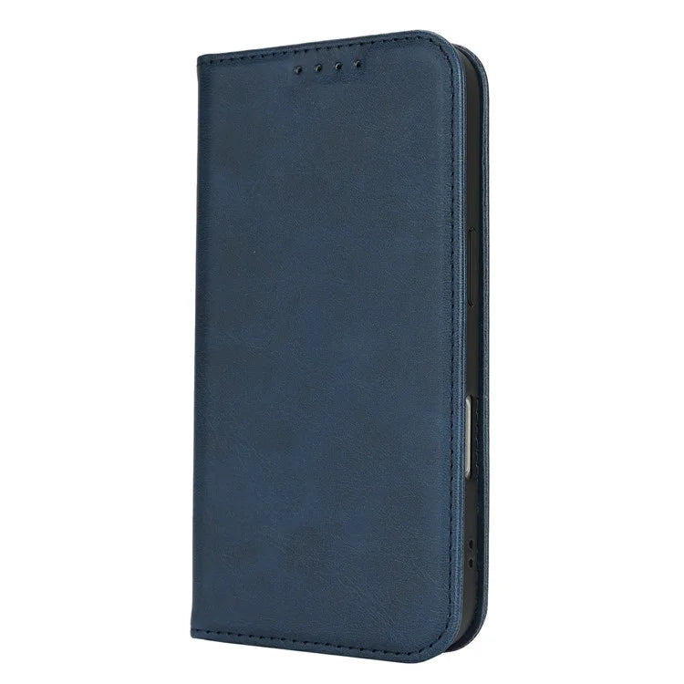 For iPhone 16 Case PU Leather Calf Textured Magnetic Closing Smart Phone Cover