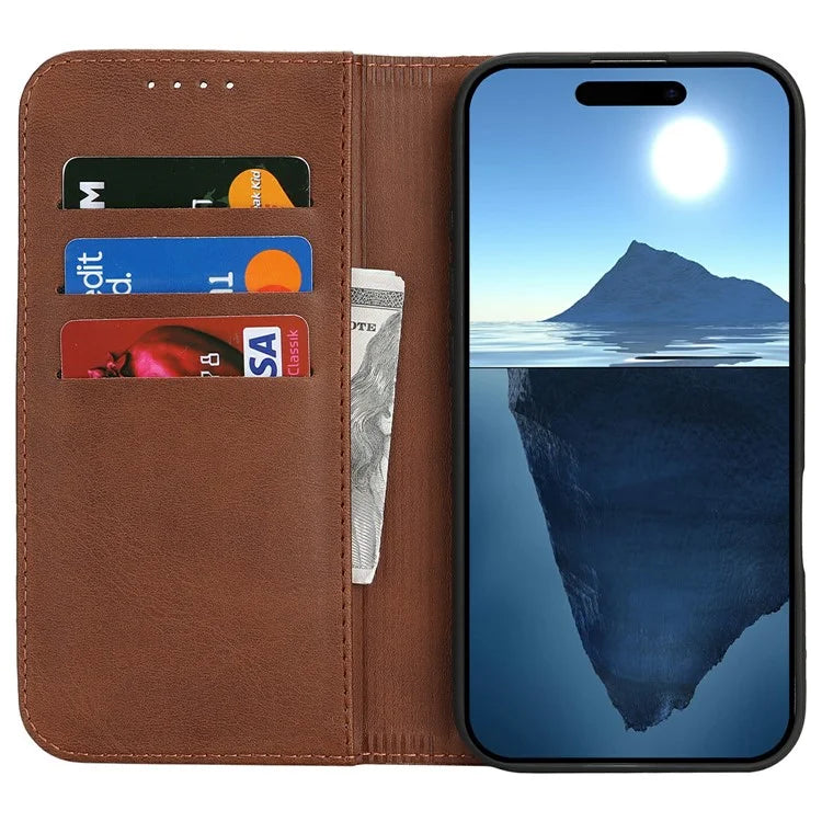 For iPhone 16 Case PU Leather Calf Textured Magnetic Closing Smart Phone Cover