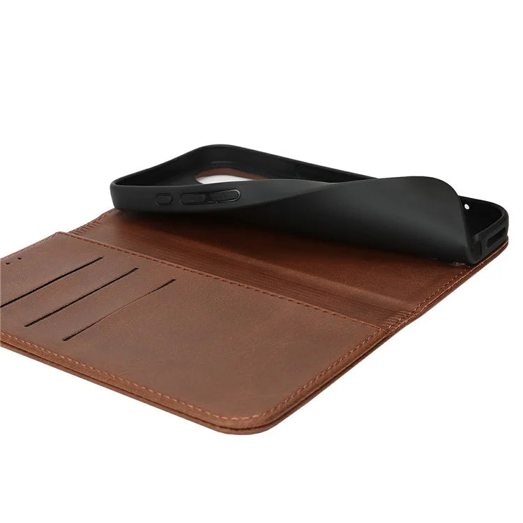 For iPhone 16 Case PU Leather Calf Textured Magnetic Closing Smart Phone Cover