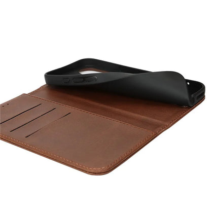 For iPhone 16 Case PU Leather Calf Textured Magnetic Closing Smart Phone Cover