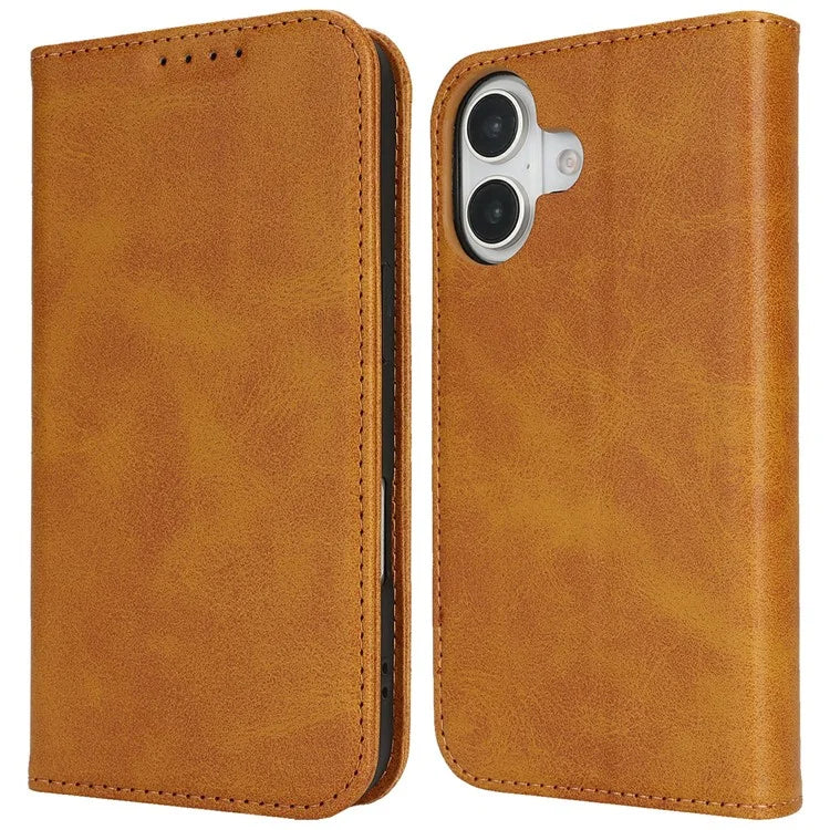 For iPhone 16 Case PU Leather Calf Textured Magnetic Closing Smart Phone Cover